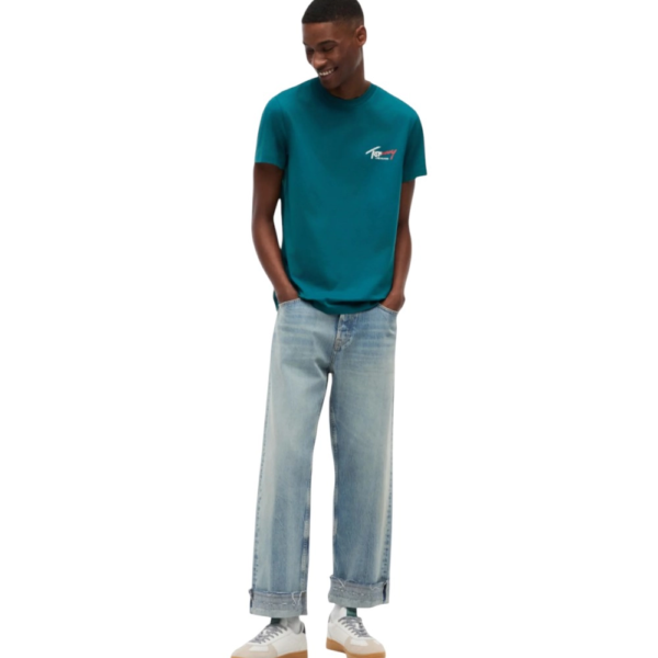 Tommy Hilfiger - Ανδρικό T-shirt Tjw Sign Slim Fit DM0DM22538-L8J Πράσινο DM0DM22538-L8J