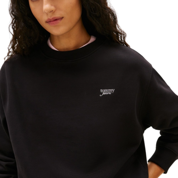 Tommy Hilfiger - Γυναικείο Φούτερ Rlx Sh Silver Script Crew Relaxed Fit DW0DW22985-BDS Μαύρο DW0DW22985-BDS