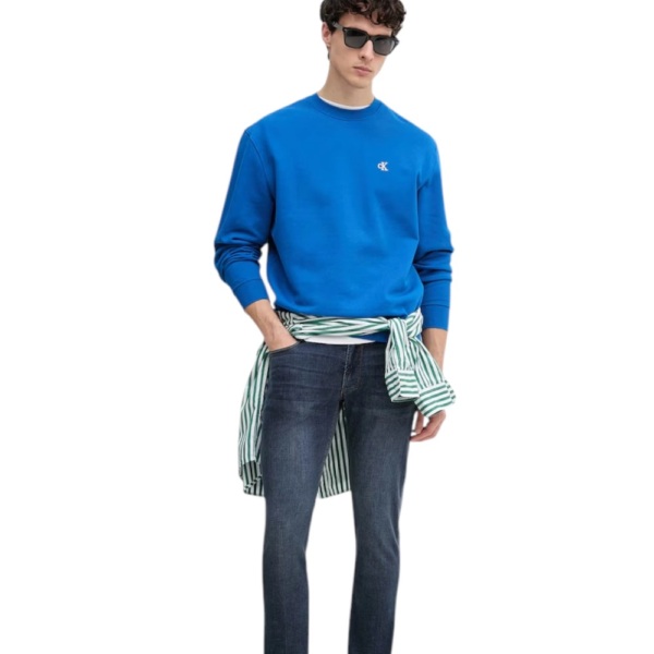 Calvin Klein - Ανδρική Μακρυμάνικη Φούτερ French Terry Woven Label Hoodie LV04RG269G-2ZU Μπλε LV04RG269G-2ZU