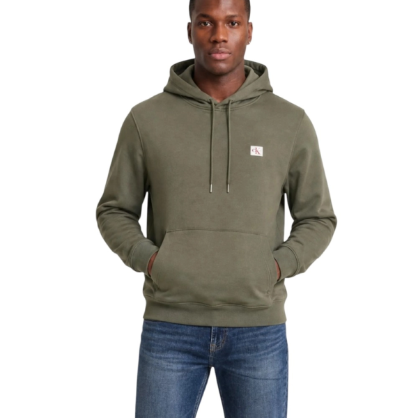 Calvin Klein - Ανδρική Μακρυμάνικη Φούτερ French Terry Woven Label Hoodie LV04RG269G-LDY Λαδί LV04RG269G-LDY