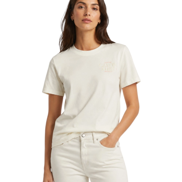 Calvin Klein - Γυναικείο T-Shirt Classic Left Chest Graphic LV047G836G-YAF Λευκό LV047G836G-YAF