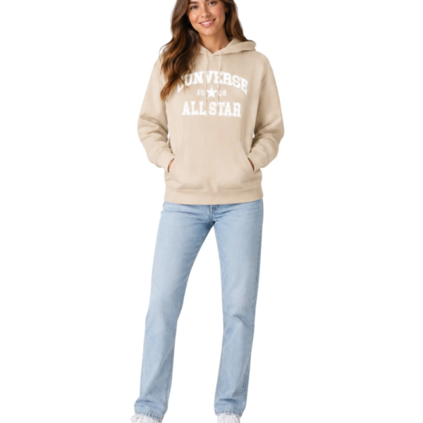 Converse - Γυναικεία Μπλούζα Φούτερ Standard Fit CVW6H113-127 Εκρού CVW6H113-127