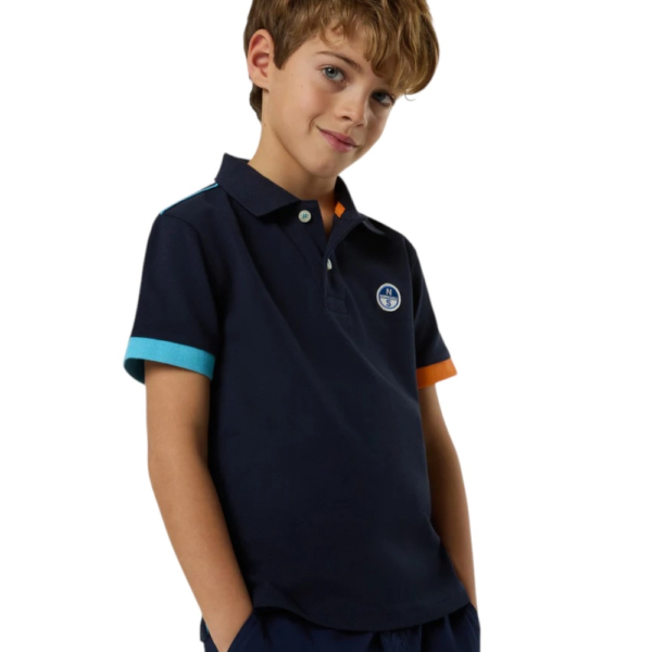 North Sails - Παιδικό Κοντομάνικο Μπλουζάκι Polo Mismatch Cuffs 794491-000-0802 Μπλε Ναυτικό 794491-000-0802