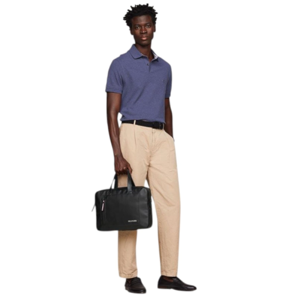 Tommy Hilfiger - Ανδρική Τσάντα Χαρτοφύλακας Pique Slim AM0AM11784-BDS Μαύρο AM0AM11784-BDS