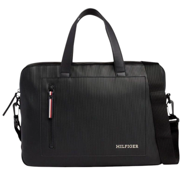 Tommy Hilfiger - Ανδρική Τσάντα Χαρτοφύλακας Pique Slim AM0AM11784-BDS Μαύρο