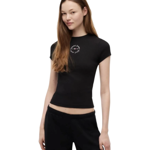 Tommy Hilfiger - Γυναικείο T-shirt Slim Essential Logo Rib DW0DW22807-BDS Μαύρο DW0DW22807-BDS