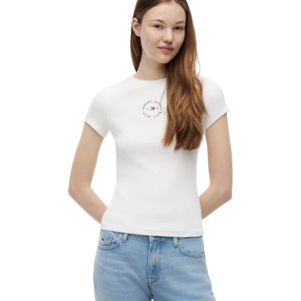 Tommy Hilfiger - Γυναικείο T-shirt Slim Essential Logo Rib DW0DW22807-YBL Λευκό DW0DW22807-YBL