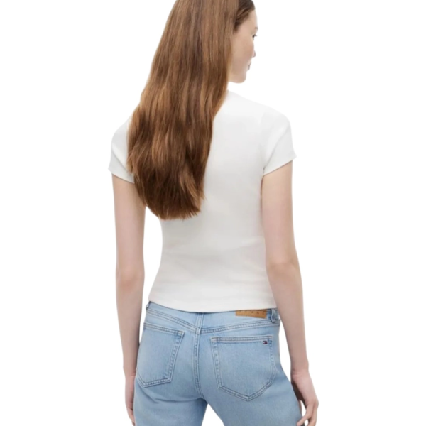 Tommy Hilfiger - Γυναικείο T-shirt Slim Essential Logo Rib DW0DW22807-YBL Λευκό DW0DW22807-YBL