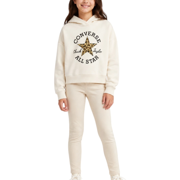 Converse - Παιδική Μπλούζα Φούτερ με Κουκούλα Leopard Chuck Taylor 4CJ841-W70 Λευκό 4CJ841-W70