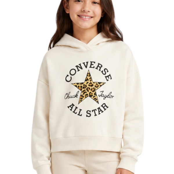 Converse - Παιδική Μπλούζα Φούτερ με Κουκούλα Leopard Chuck Taylor 4CJ841-W70 Λευκό