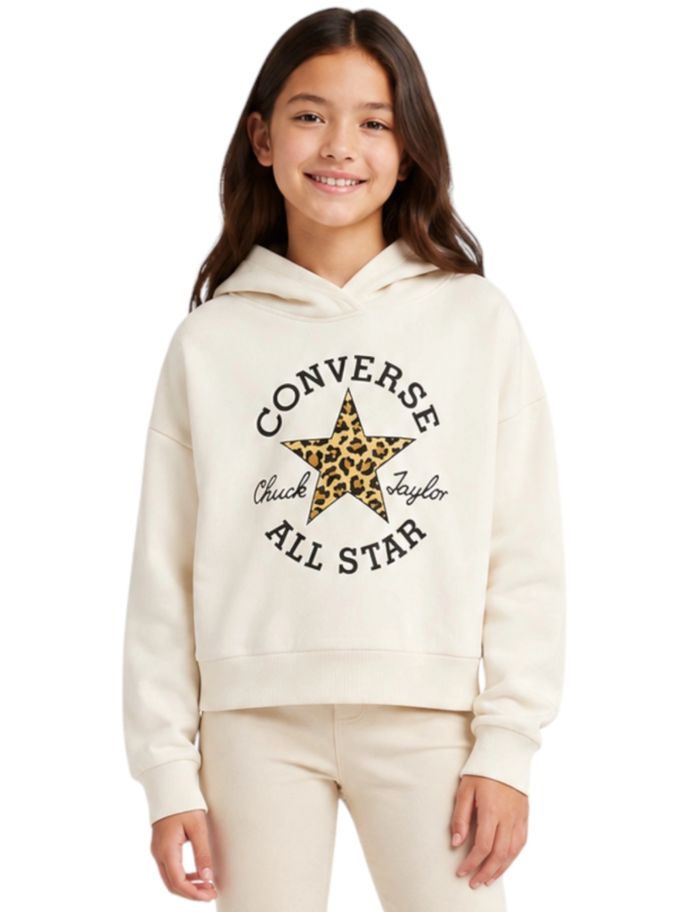 Converse - Παιδική Μπλούζα Φούτερ με Κουκούλα Leopard Chuck Taylor 4CJ841-W70 Λευκό