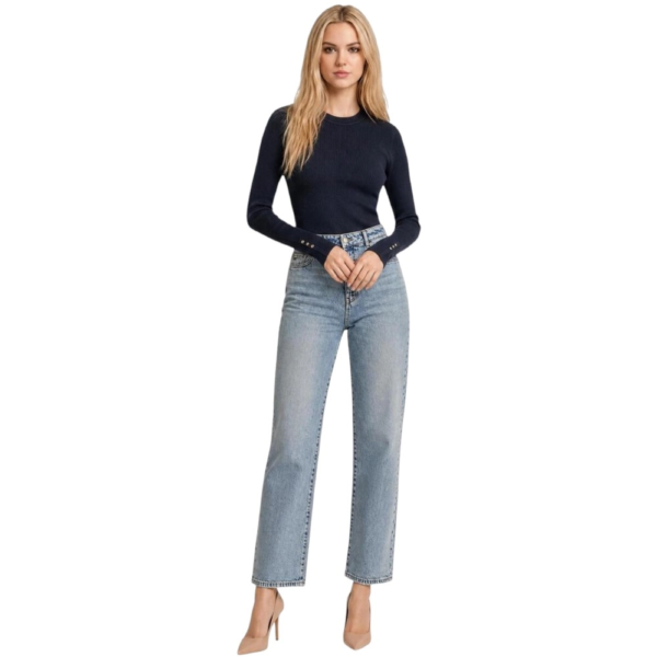 Guess - Γυναικεία Πλεκτή Ριμπ Μπλούζα W6YR09Z0948-G7P1 Μπλε Ναυτικό W6YR09Z0948-G7P1