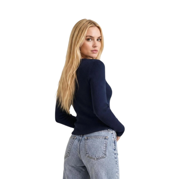 Guess - Γυναικεία Πλεκτή Ριμπ Μπλούζα W6YR09Z0948-G7P1 Μπλε Ναυτικό W6YR09Z0948-G7P1