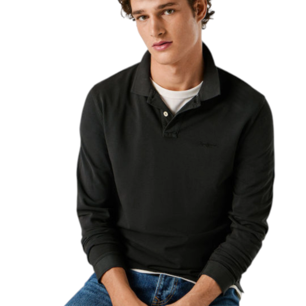 Pepe Jeans - Ανδρικό Μακρυμάνικο Μπλουζάκι Polo New Oliver PM542213-999 Μαύρο