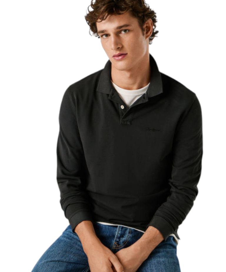 Pepe Jeans - Ανδρικό Μακρυμάνικο Μπλουζάκι Polo New Oliver PM542213-999 Μαύρο