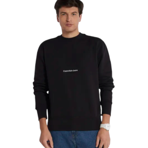 Calvin Klein - Ανδρική Μακρυμάνικη Φούτερ Institutional Crew Neck Relaxed Fit J30J324116-BEH Μαύρο J30J324116-BEH