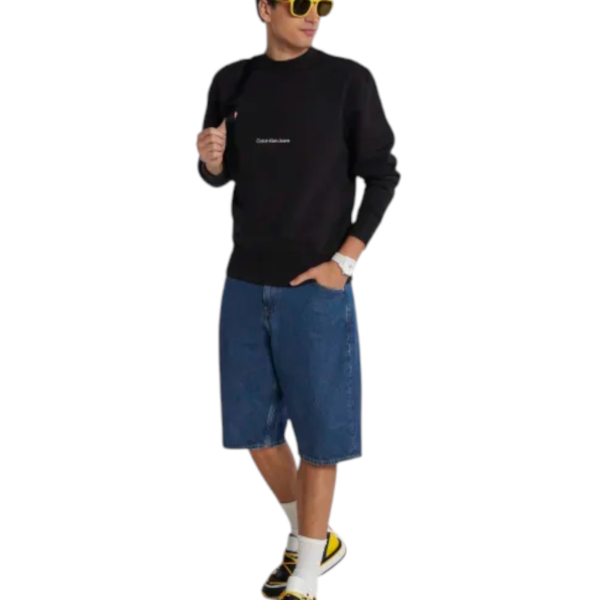 Calvin Klein - Ανδρική Μακρυμάνικη Φούτερ Institutional Crew Neck Relaxed Fit J30J324116-BEH Μαύρο J30J324116-BEH