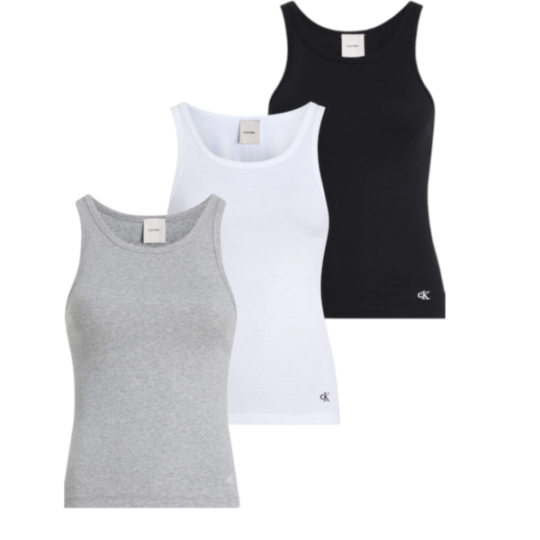 Calvin Klein - Γυναικείες Φανέλες Αμάνικες 3Pack Tank Rib Scoop Neck LV00QS7493-IE3 Λευκό/Μαύρο/Γκρί