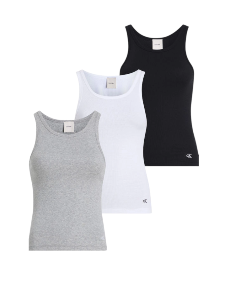 Calvin Klein - Γυναικείες Φανέλες Αμάνικες 3Pack Tank Rib Scoop Neck LV00QS7493-IE3 Λευκό/Μαύρο/Γκρί