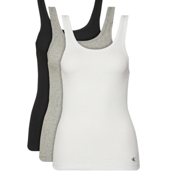 Calvin Klein - Γυναικείες Φανέλες Αμάνικες 3Pack Tank Rib Scoop Neck LV00QS7493-IE3 Λευκό/Μαύρο/Γκρί LV00QS7493-IE3