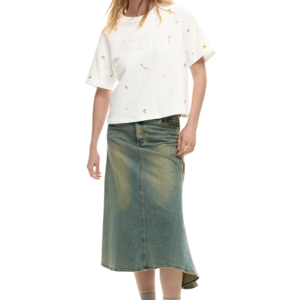 Desigual - Γυναικεία Κοντομάνικη Μπλούζα T-shirt Oporto 26SWTK09-1001 Λευκό 26SWTK09-1001