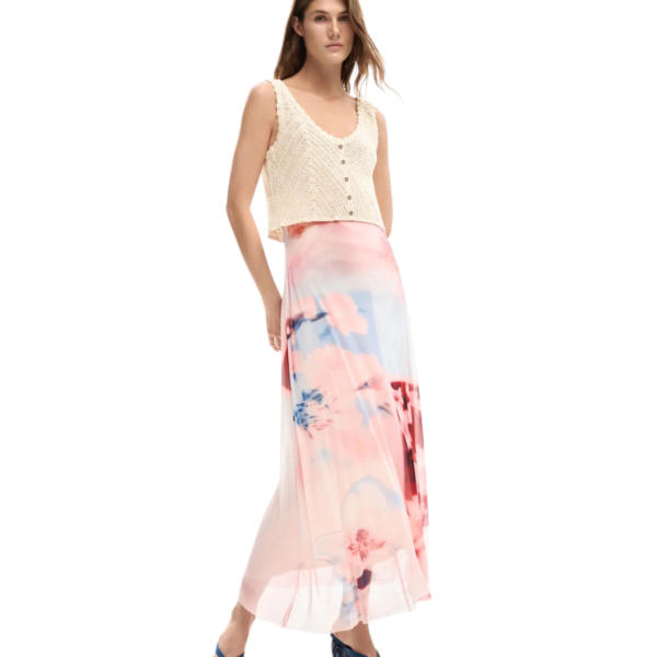 Desigual - Γυναικείο Μακρύ Συνδυασμένο πλεκτό φόρεμα Virginia 26SWVK31-3049 Ροζ 26SWVK31-3049