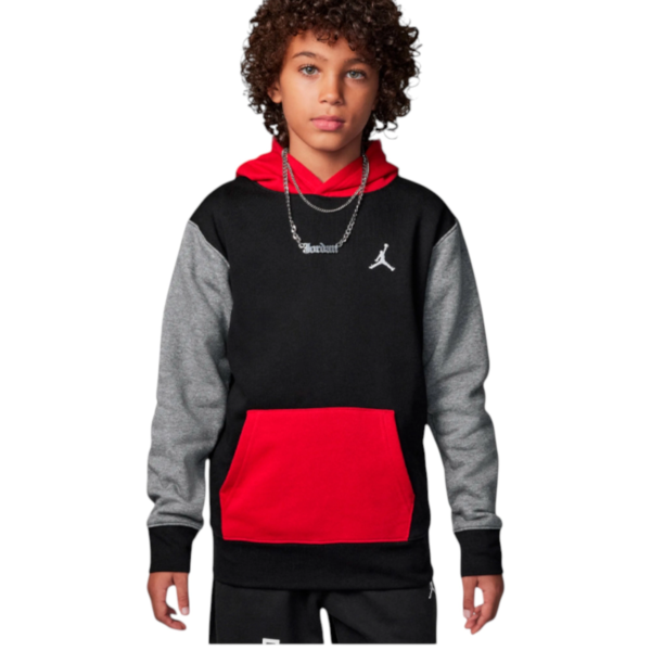 Jordan - Παιδική Μπλούζα Φούτερ με Κουκούλα Brooklyn 95D232-KR5 Μαύρο/Κόκκινο/Γκρι