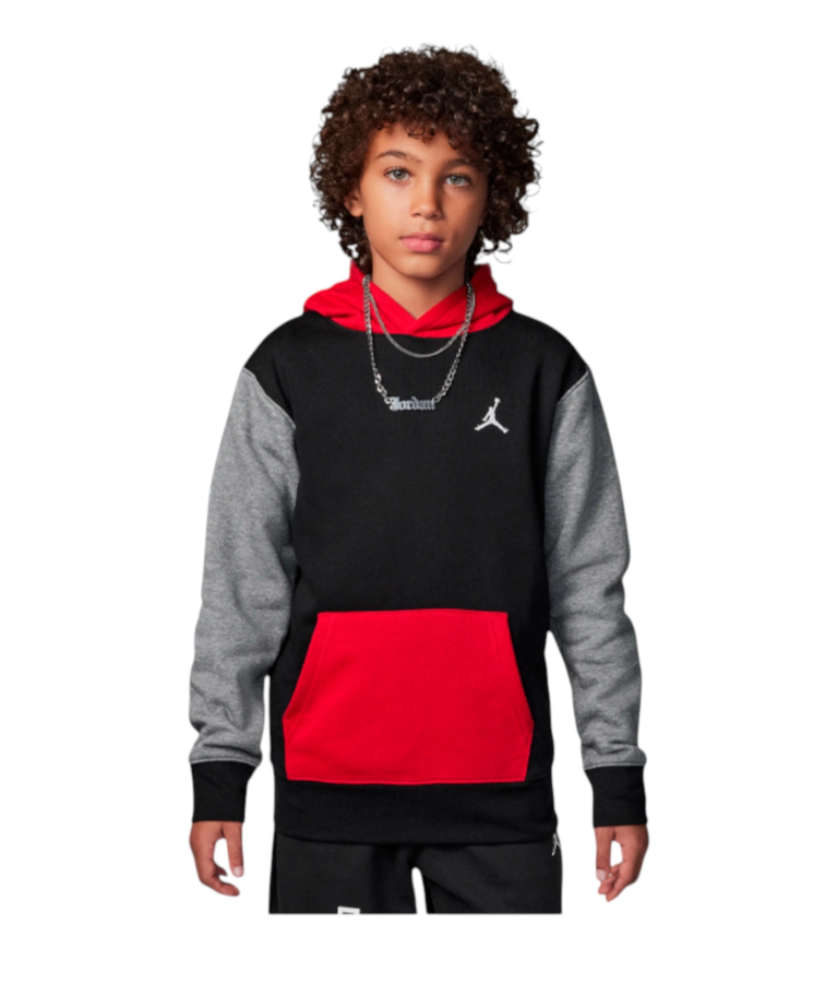 Jordan - Παιδική Μπλούζα Φούτερ με Κουκούλα Brooklyn 95D232-KR5 Μαύρο/Κόκκινο/Γκρι