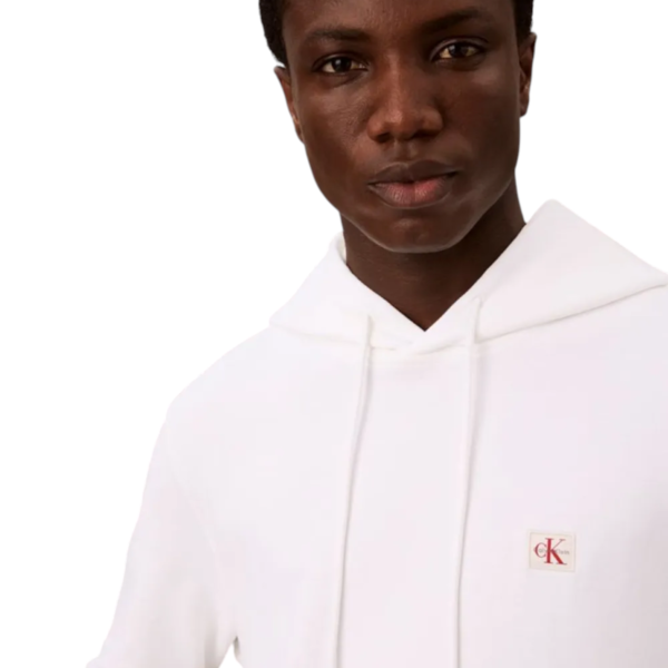 Calvin Klein - Ανδρική Μακρυμάνικη Φούτερ French Terry Woven Label Hoodie LV04RG269G-YAF Λευκό LV04RG269G-YAF