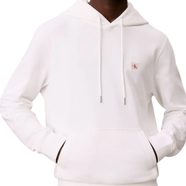 Calvin Klein - Ανδρική Μακρυμάνικη Φούτερ French Terry Woven Label Hoodie LV04RG269G-YAF Λευκό LV04RG269G-YAF