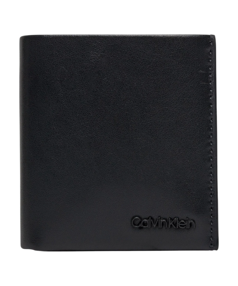 Calvin Klein - Ανδρικό Δερμάτινο Πορτοφόλι Minimal Focus Trifold 6Cc W/Coin K50K511270-BEH Μαύρο