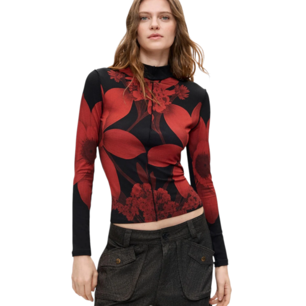 Desigual - Γυναικεία Πλεκτή Μπλούζα Sendai 26WWTK54-2000 Μαύρο/Κόκκινο