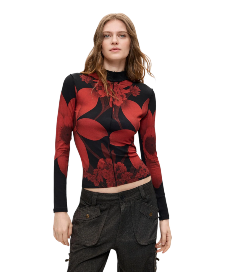 Desigual - Γυναικεία Πλεκτή Μπλούζα Sendai 26WWTK54-2000 Μαύρο/Κόκκινο