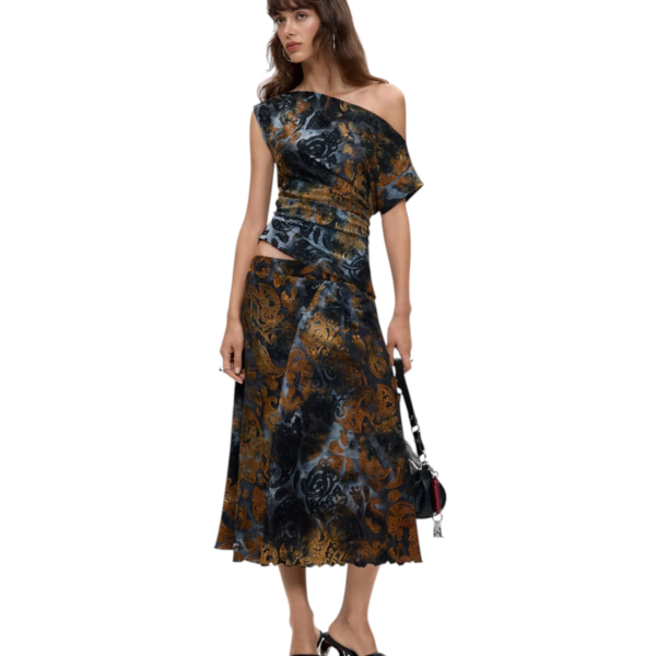 Desigual - Γυναικεία Πλεκτή Φούστα Σωλήνας Dublin 26WWFK04-5030 Μπλε/Καφέ