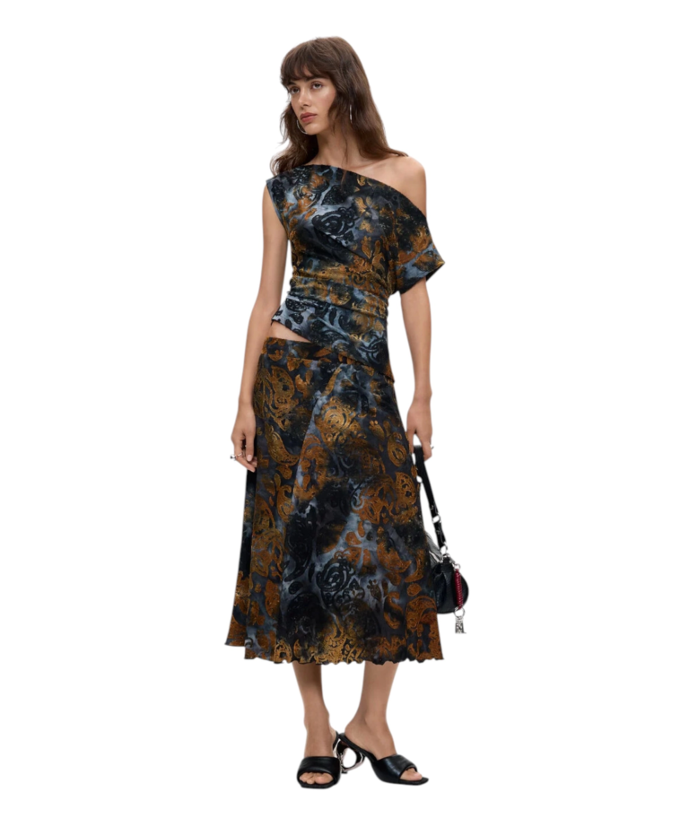 Desigual - Γυναικεία Πλεκτή Φούστα Σωλήνας Dublin 26WWFK04-5030 Μπλε/Καφέ