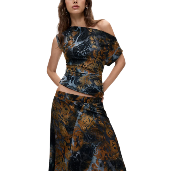 Desigual - Γυναικεία Πλεκτή Φούστα Σωλήνας Dublin 26WWFK04-5030 Μπλε/Καφέ 26WWFK04-5030