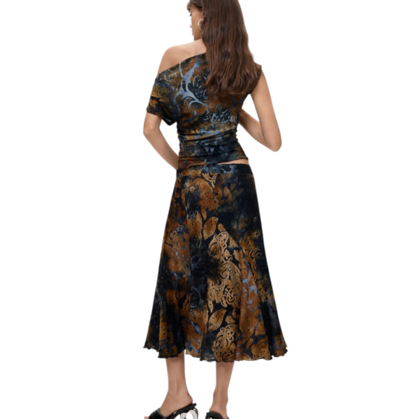 Desigual - Γυναικεία Πλεκτή Φούστα Σωλήνας Dublin 26WWFK04-5030 Μπλε/Καφέ 26WWFK04-5030