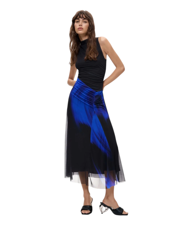 Desigual - Γυναικείο Midi Πλεκτό Φόρεμα Estambul 26WWVK26-5023 Μαύρο/ Μπλε