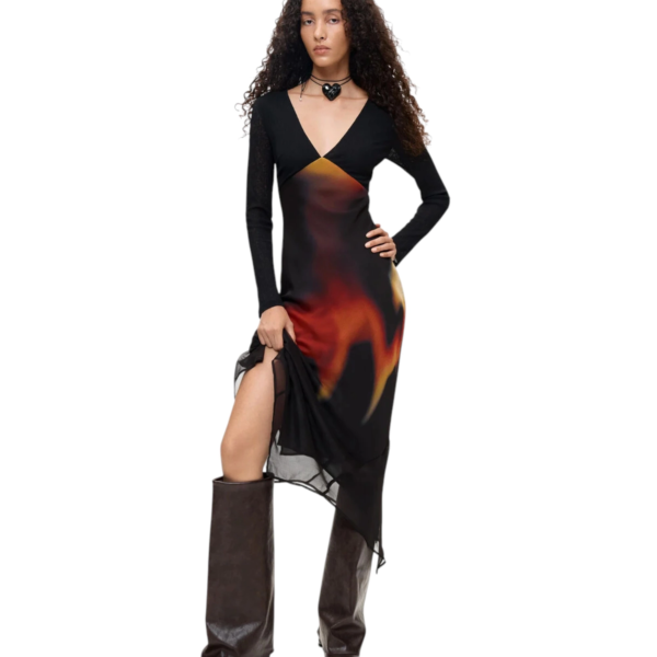 Desigual - Γυναικείο Midi Φόρεμα Napoles 26WWVW09-2000 Μαύρο με Σχέδια 26WWVW09-2000