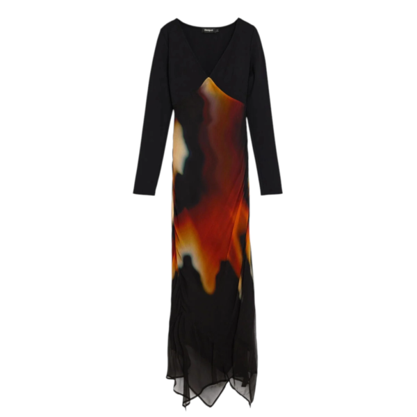 Desigual - Γυναικείο Midi Φόρεμα Napoles 26WWVW09-2000 Μαύρο με Σχέδια 26WWVW09-2000
