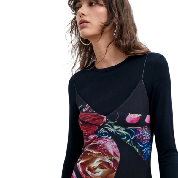Desigual - Γυναικείο Ασύμμετρο Midi Φόρεμα Flowers M. C. Lacroix 26WWVK04-2000 Μαύρο 26WWVK04-2000