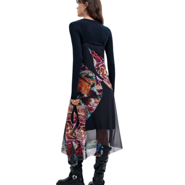 Desigual - Γυναικείο Ασύμμετρο Midi Φόρεμα Flowers M. C. Lacroix 26WWVK04-2000 Μαύρο 26WWVK04-2000