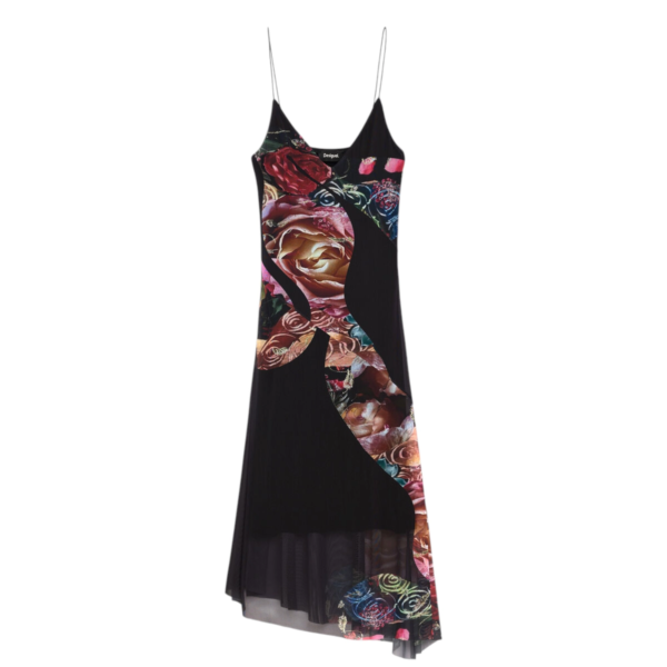 Desigual - Γυναικείο Ασύμμετρο Midi Φόρεμα Flowers M. C. Lacroix 26WWVK04-2000 Μαύρο 26WWVK04-2000