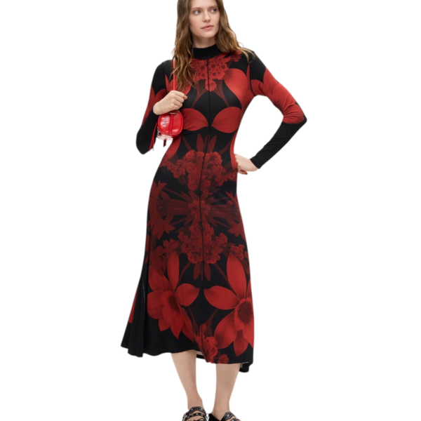 Desigual - Γυναικείο Μακρύ Πλεκτό Φόρεμα Atenas 26WWVK17-2000 Μαύρο/Κόκκινο