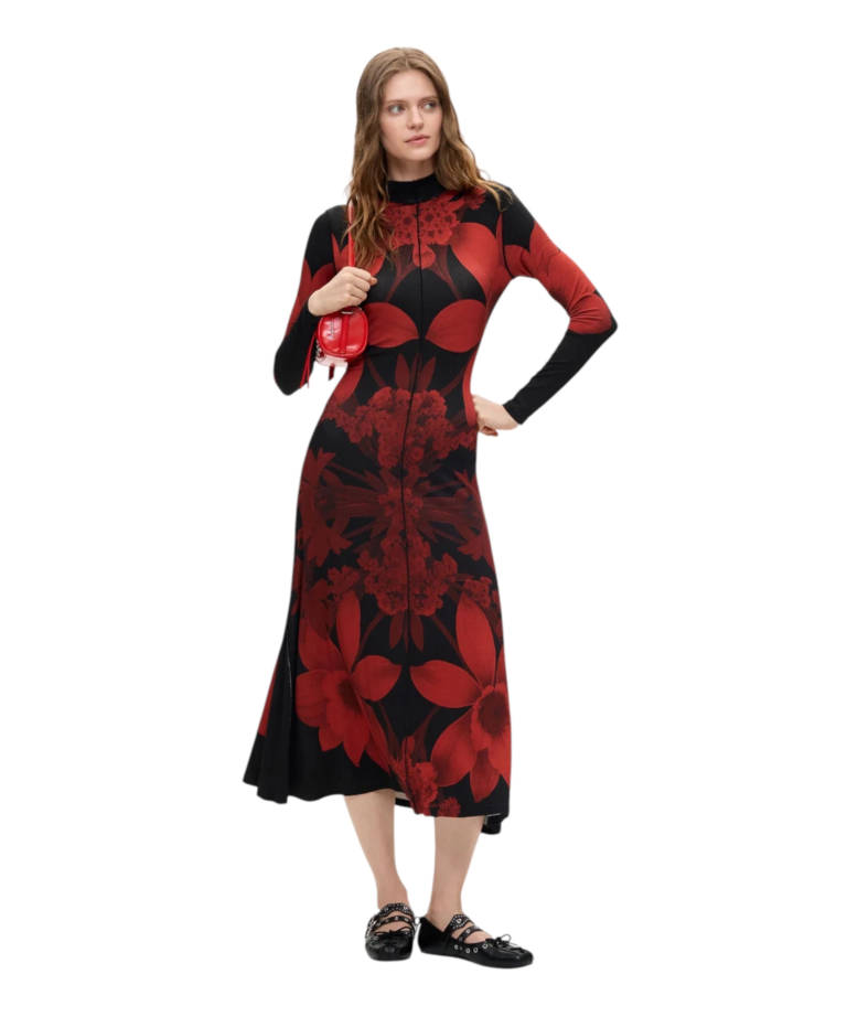 Desigual - Γυναικείο Μακρύ Πλεκτό Φόρεμα Atenas 26WWVK17-2000 Μαύρο/Κόκκινο