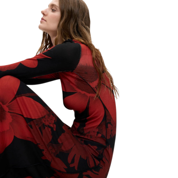 Desigual - Γυναικείο Μακρύ Πλεκτό Φόρεμα Atenas 26WWVK17-2000 Μαύρο/Κόκκινο 26WWVK17-2000