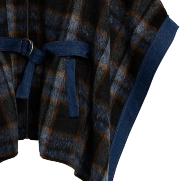 Desigual - Γυναικείο Πόντσο Καρό Με Κουκούλα 26WAID02-6000 Μπλε/Καφέ 26WAID02-6000