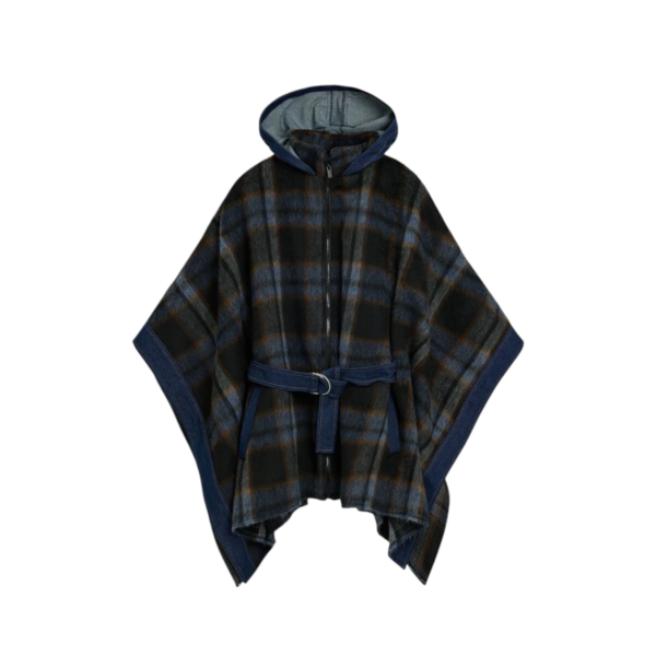 Desigual - Γυναικείο Πόντσο Καρό Με Κουκούλα 26WAID02-6000 Μπλε/Καφέ 26WAID02-6000