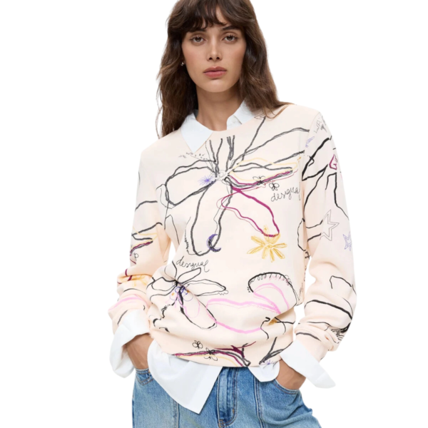 Desigual - Γυναικείο Φούτερ Flower 26WWSK06-1000 Λευκό Φλοράλ