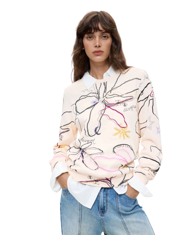 Desigual - Γυναικείο Φούτερ Flower 26WWSK06-1000 Λευκό Φλοράλ